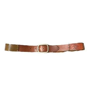 FOSSIL  Women's Belt Leather Patchwork Pierced Gold Silver Brown
